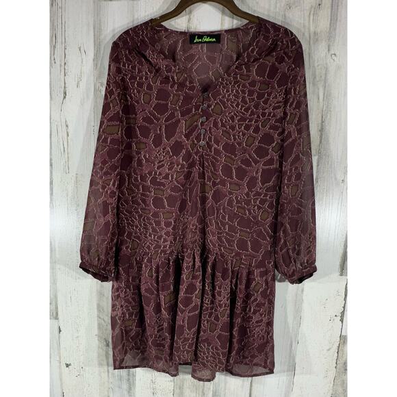 Sam Edelman Dresses & Skirts - Sam Edelman Dress Size XS Burgundy Animal Print Sheer Peplum Drop Waist
